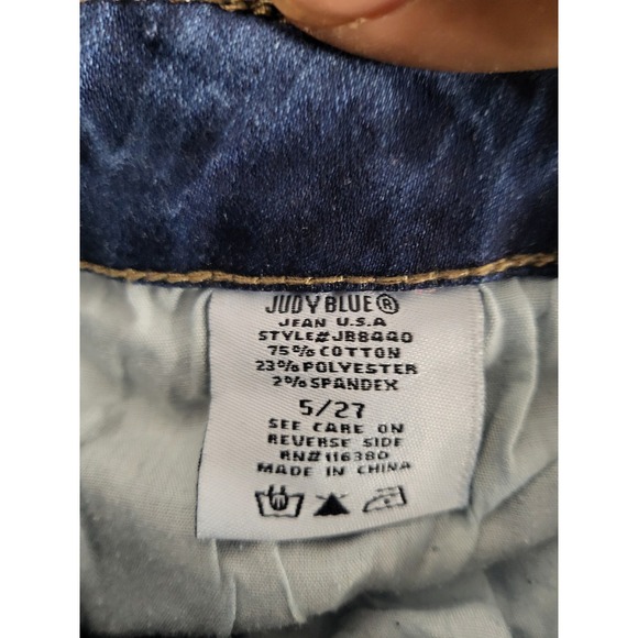 Judy Blue Flare Jeans Frayed Hem Crop Flare‎ Fit Dark Wash Denim Women Sz 5/27 - Picture 6 of 12